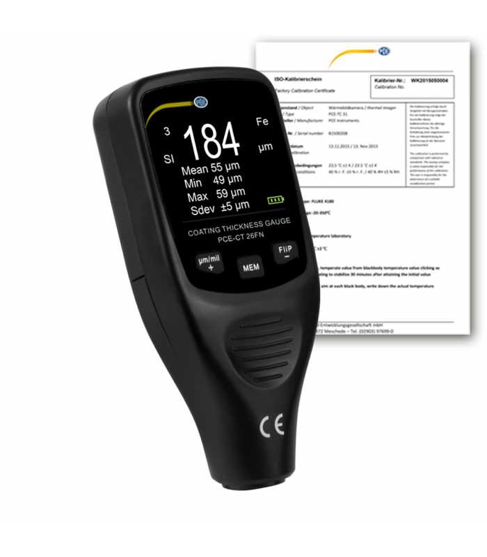 PCE Instruments PCE-CT 26FN [PCE-CT 26FN-ICA] Ferrous & Non-Ferrous Ultrasonic Coating Thickness Gauge w/ ISO Calibration Certificate